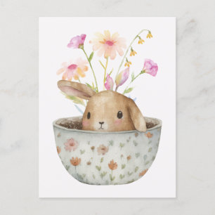 Söt brunt te kopp med blommor vykort
