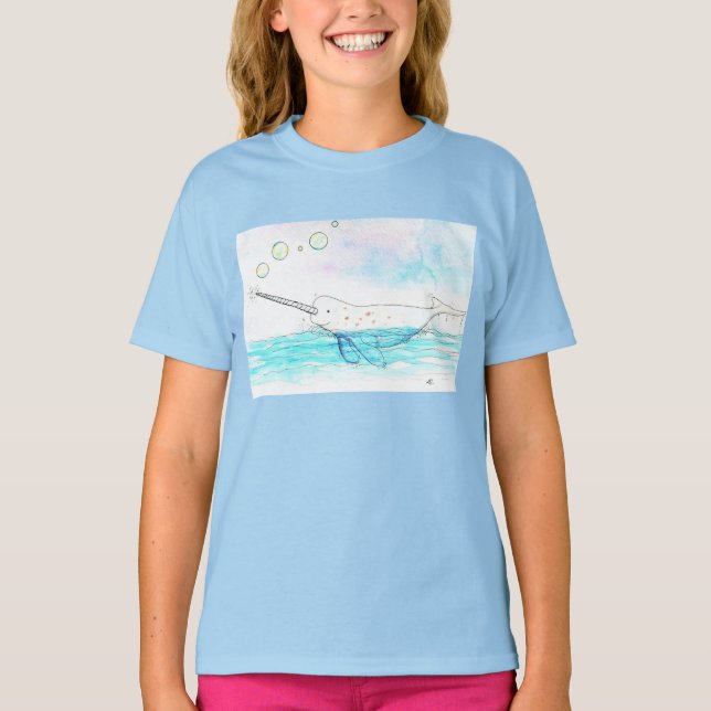 Söt bubbel-poppa enhörning akvarell t shirt (Framsida)