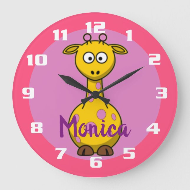 Söt bubbelgummi rosa monogram giraff stor klocka (Framsida)
