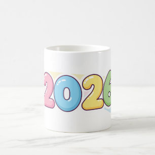 Söt Bubble 2026 Typografi – Candy Glans Pastell Kaffemugg