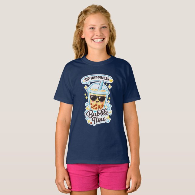 Söt Bubble Tea Flickor T-Shirt Boba Design (Hel framsida)