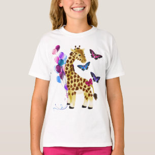 Söt Bubblor, Butterflies och Cute Giraffe White T Shirt