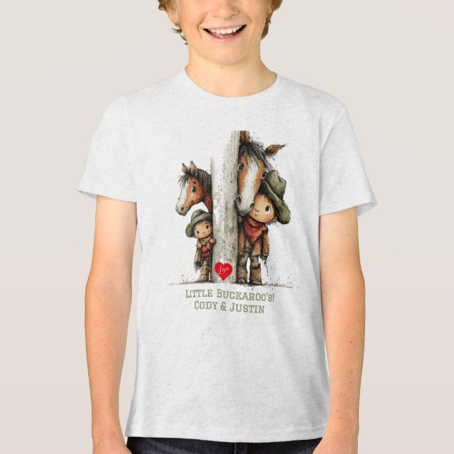 Söt Buckaroo Pojkar och Hästar T-Shirt (Framsida)