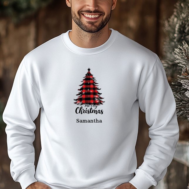 Söt Buffalo-rutig jultröja med huva - presentidé Hoodie (Sweet Buffalo Plaid Tree Holiday Hoodie Gift Idea)