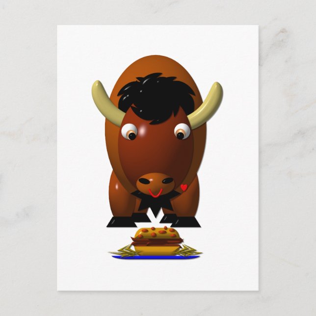 Söt Buffel med Nötkött på Weck och Buffalo Wings Vykort (Framsida)