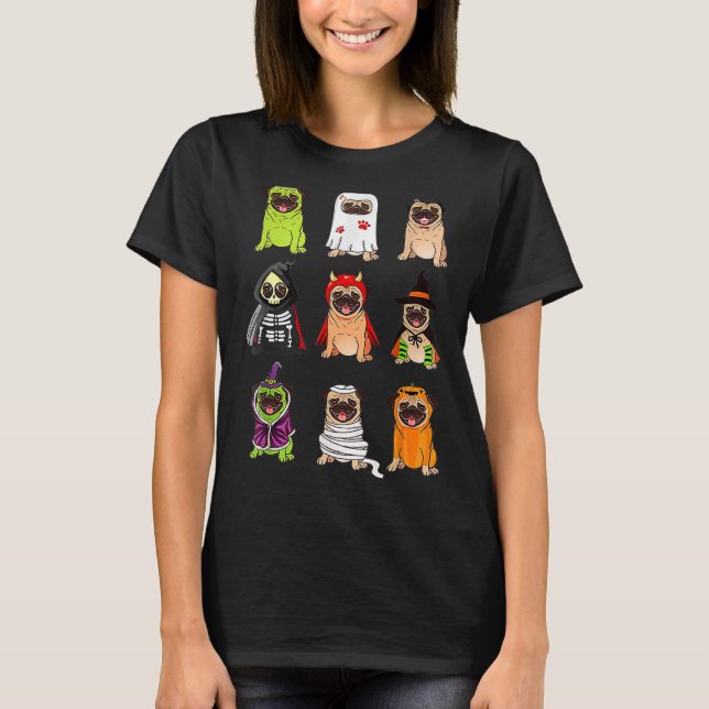 Söt Buldlog Glad Halloween Pug Hundar T Shirt (Framsida)