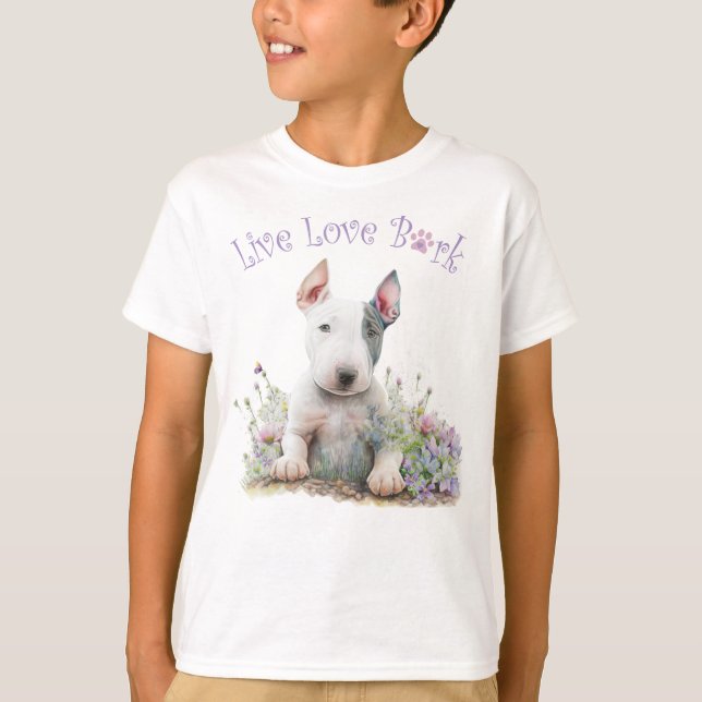 Söt Bull Terrier Blommig T Shirt (Framsida)