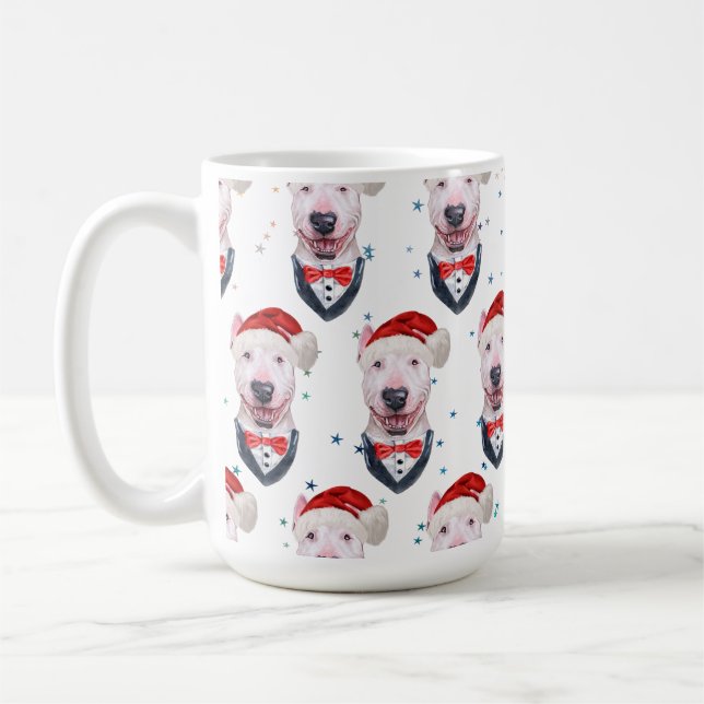 Söt Bull Terrier Hund Julmönster Kaffemugg (Vänster)