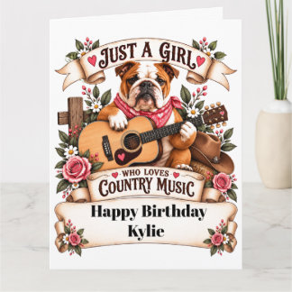 Söt Bulldog & Gitarr country musik födelsedag Kort