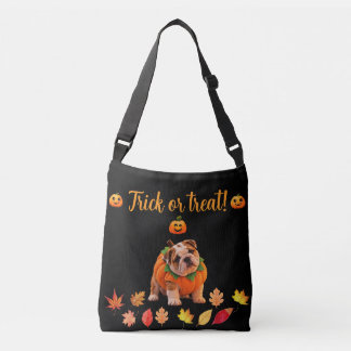 Söt Bulldog Halloween-pumpa bus eller godis Axelväska