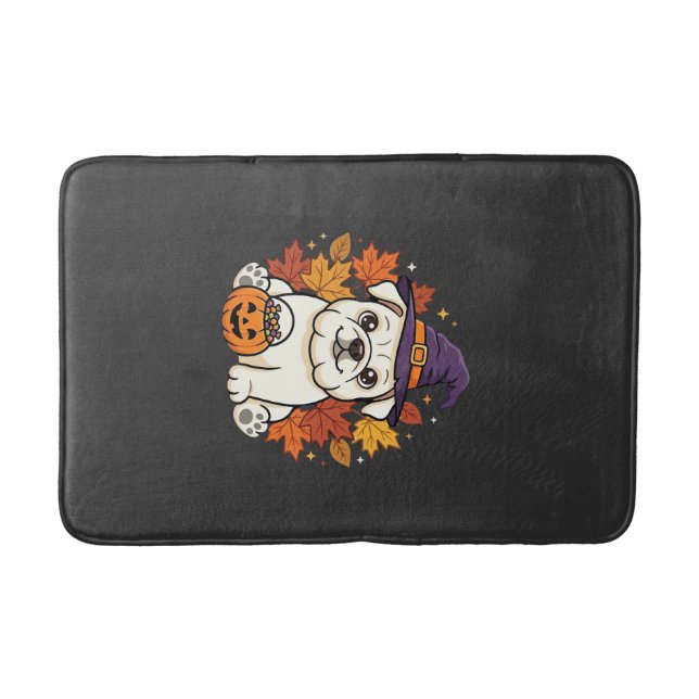 Söt Bulldog Halloween Pumpa Hund Design_1 Badrumsmatta (Framsidan)