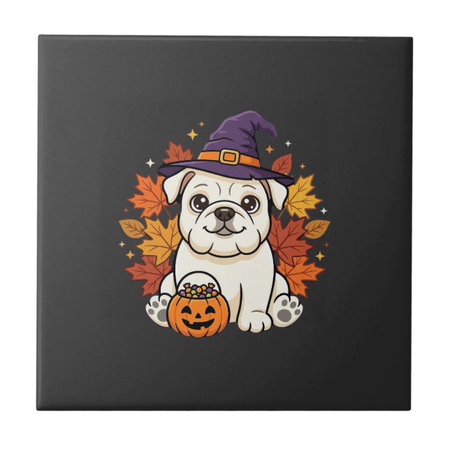 Söt Bulldog Halloween Pumpa Hund Design_1 Kakelplatta (Framsidan)