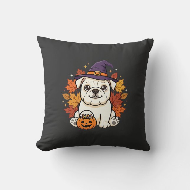 Söt Bulldog Halloween Pumpa Hund Design_1 Kudde (Framsida)