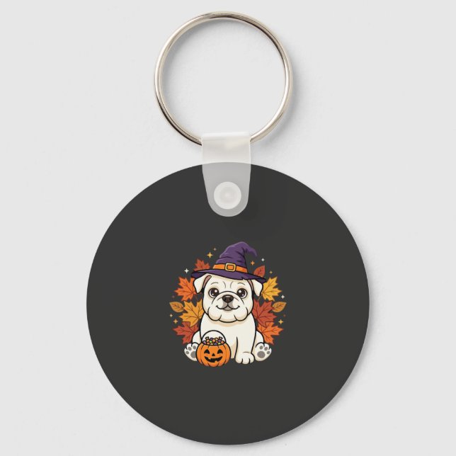 Söt Bulldog Halloween Pumpa Hund Design_1 Nyckelring (Framsida)