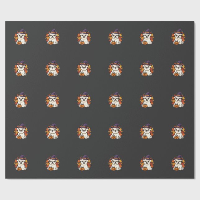 Söt Bulldog Halloween Pumpa Hund Design_1 Presentpapper (Platt)