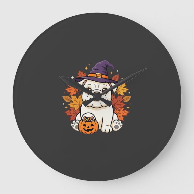 Söt Bulldog Halloween Pumpa Hund Design_1 Stor Klocka (Framsida)