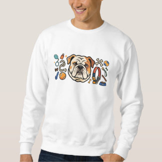 Söt Bulldog med Hundleksaker Illustration | Rol Lång Ärmad Tröja