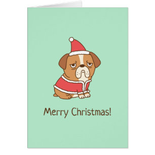 Söt Bulldog Santa Claus God Jul Hälsning Hälsningskort