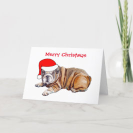 Söt Bulldog Santa Hatt Jul Helgkort