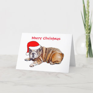 Söt Bulldog Santa Hatt Jul Helgkort