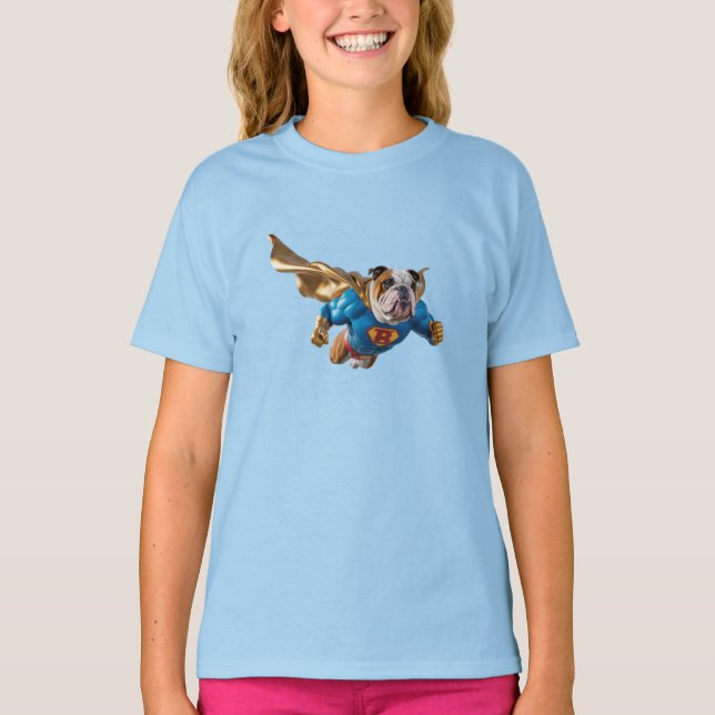 Söt Bulldog Superhjälte Barn T-Shirt (Framsida)