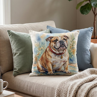 Söt Bulldog Vattenfärg Kudde
