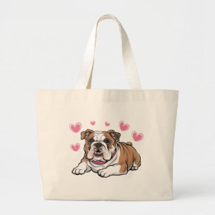 Söt Bulldogg Mamma Present Rosa Hjärtan Valp Hund  Jumbo Tygkasse