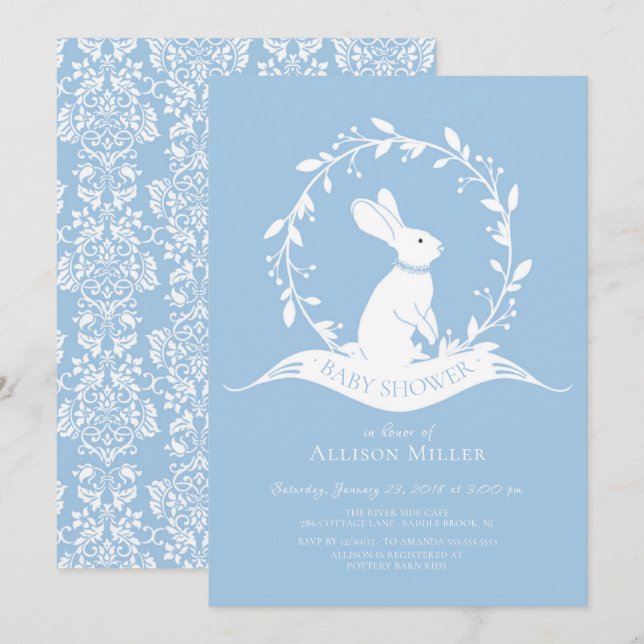 Söt Bunny Boys Baby Shower-inbjudan Inbjudningar (Fram/baksida)