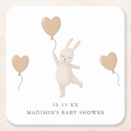 Söt Bunny med Heart Balloon Baby Shower Underlägg Papper Kvadrat