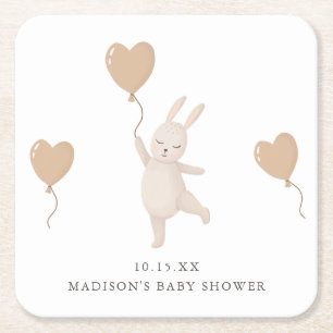 Söt Bunny med Heart Balloon Baby Shower Underlägg Papper Kvadrat