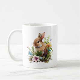 Söt Bunny Rabbit i Fält i Flowers Kaffemugg