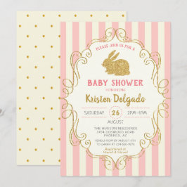 Söt Bunny Rosa Guld Glitter Baby Shower Inbjudningar