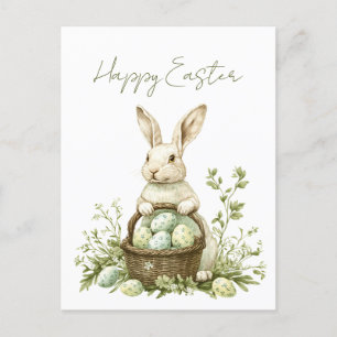 Söt Bunny Watercolor Blommigt Påsk Helg Vykort