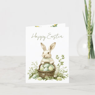Söt Bunny Watercolor Blommigt Påsk Helgkort