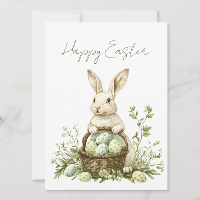 Söt Bunny Watercolor Blommigt Påsk Julkort (Framsida)