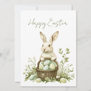 Söt Bunny Watercolor Blommigt Påsk Julkort