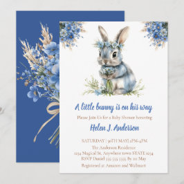 Söt Bunny Watercolor Flower Baby Shower Inbjudningar
