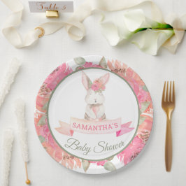 Söt Bunny Watercolor Flowers Baby Shower