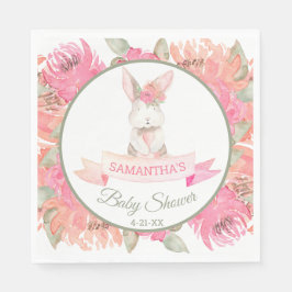 Söt Bunny Watercolor Flowers Baby Shower Pappersservett