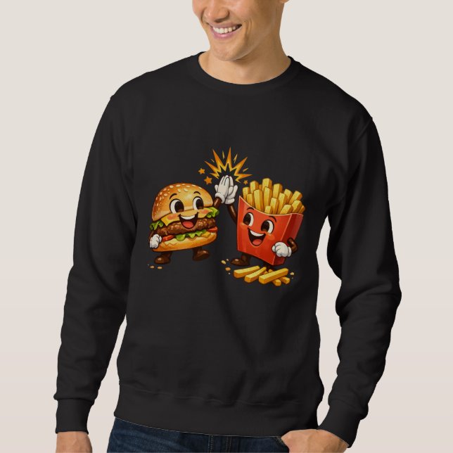 Söt Burger och pommes fiver Kawaii konst Lång Ärmad Tröja (Framsida)