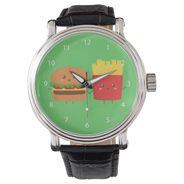 Söt Burger och pommes frites, vänner för alltid Armbandsur (Framsida)