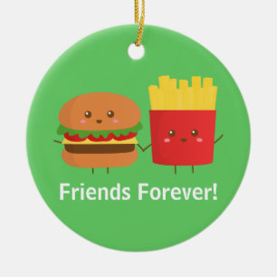 Söt Burger och pommes frites, vänner för alltid Julgransprydnad Keramik