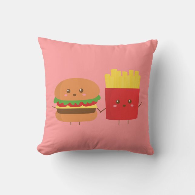 Söt Burger och pommes frites, vänner för alltid Kudde (Framsida)