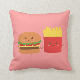 Söt Burger och pommes frites, vänner för alltid Kudde