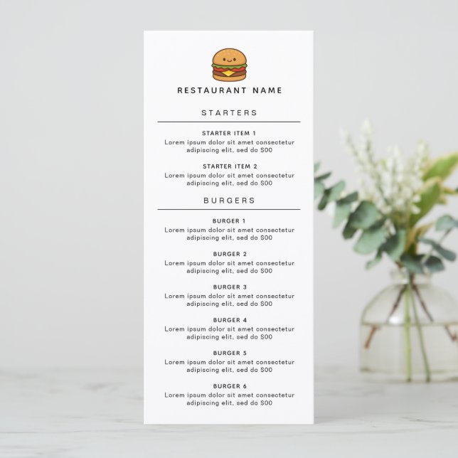 Söt Burger-restaurang Meny (Stående Fram)