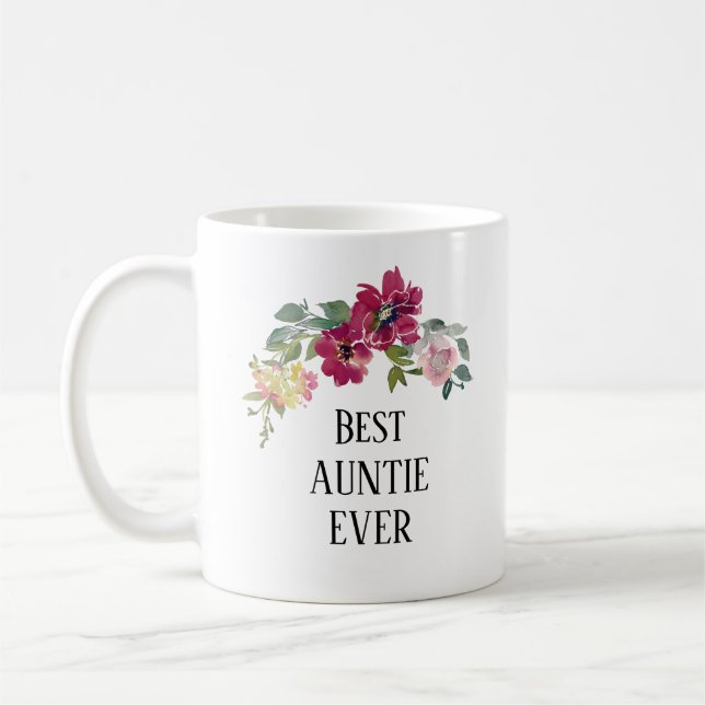 Söt Burgundy blommigt Auntie någonsin Kaffemugg (Vänster)
