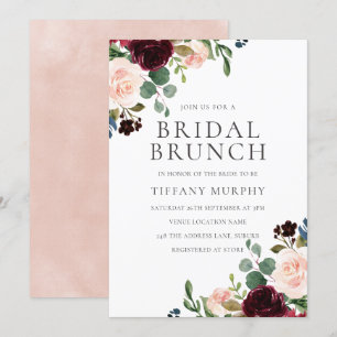 Söt  Burgundy Blommigt Möhippa Brunch Inbjudningar