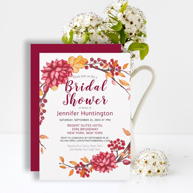 Söt Burgundy botaniskt fall Blommigt Möhippa Inbjudningar (Pretty Burgundy Fall Floral Bridal Shower Invitation
)