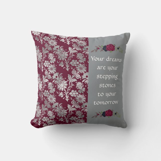 Söt Burgundy, "dina drömmar", fylls på reversibelt Kudde (Framsida)