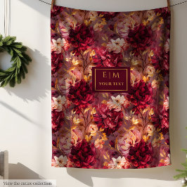 Söt  Burgundy Guld Watercolor Blommigt Fleecefilt